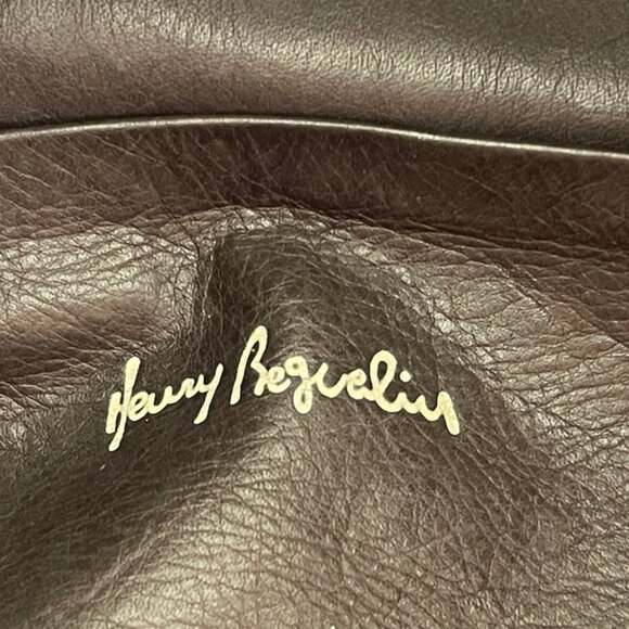 HENRY BEGUELIN LARGE Olive Green Satchel/Bag; Brown Trim; Excellent Condition! - Picture 9 of 10